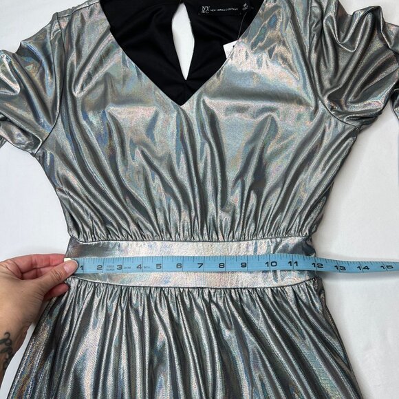 NWT New York Co Metallic Maxi Dress Iridescent Silver Balloon Sleeve Party XS - Picture 5 of 12